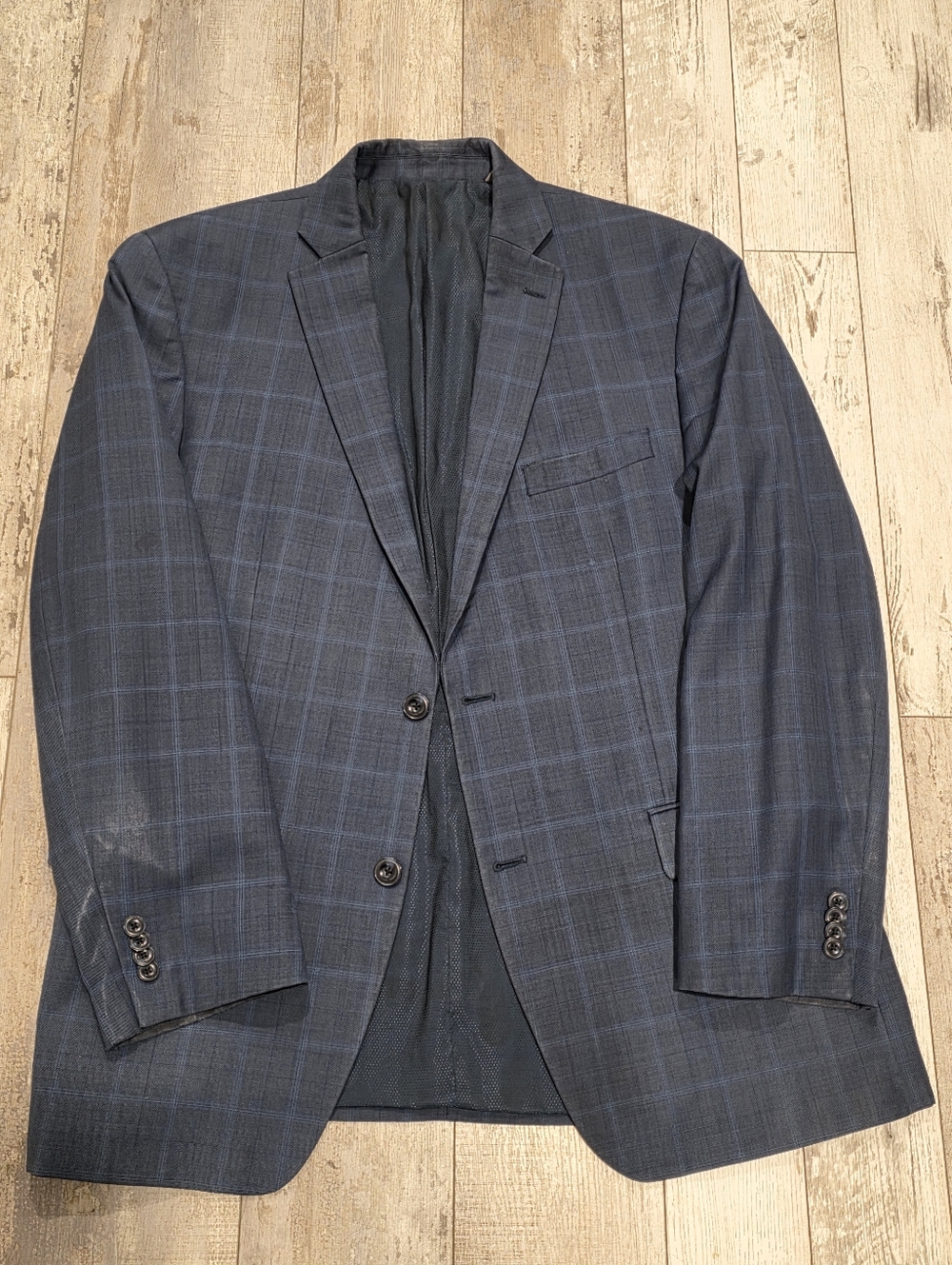 42R Men's Michael Kors Windowpane Blazer Brilliant Blue 100% Wool Sport Coat